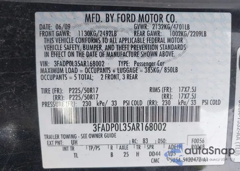 2010 Ford Fusion Hybrid from USA, damaged, VIN 3FADP0L35AR168002